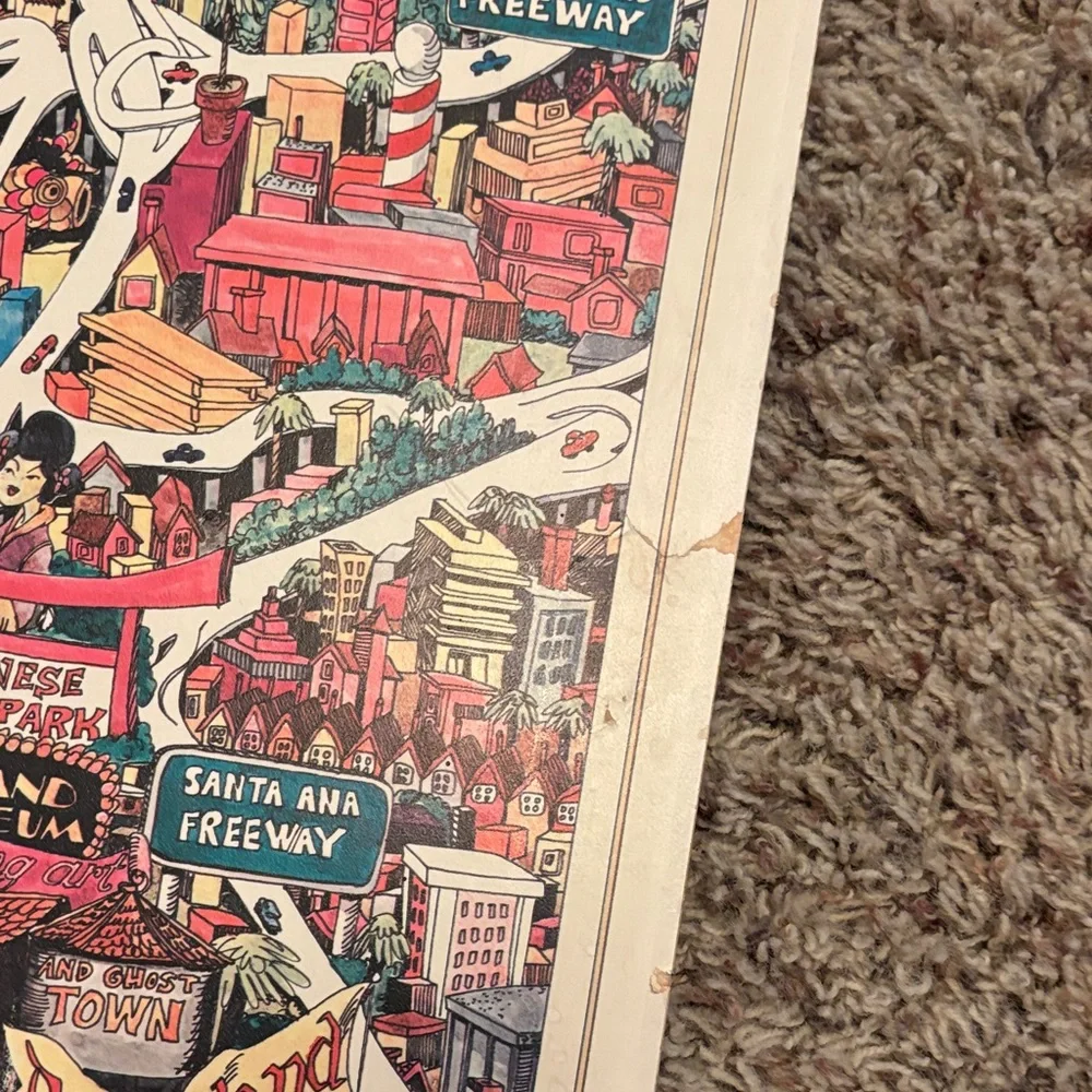 RARE VINTAGE LOS ANGELES POSTER MAP PRINT - BY RANDY AKERS 1970